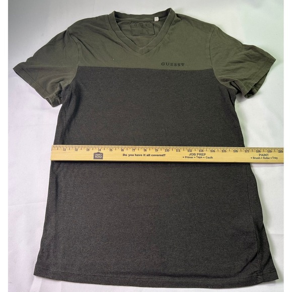 Guess Los Angeles Mens Small S Colorblock V-Neck T-Shirt Olive Gray Streetwear - Picture 5 of 8